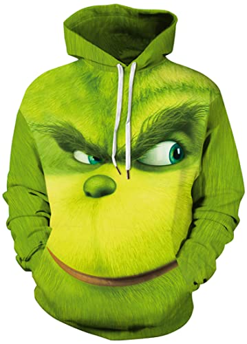 EUDOLAH Herren Kapuzenpullover 3D Druck Weihnachten Hooded X-Mas Langarm Hoodie Kordelzug Sweatshirt 00grün-7 3XL von EUDOLAH