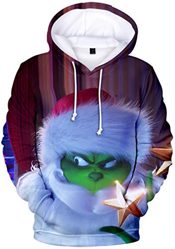 EUDOLAH Herren Kapuzenpullover 3D Druck Weihnachten Hooded X-Mas Langarm Hoodie Kordelzug Sweatshirt 00grün-8 3XL von EUDOLAH