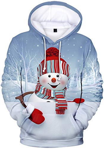 EUDOLAH Herren Kapuzenpullover 3D Druck Weihnachten Hooded X-Mas Langarm Hoodie Kordelzug Sweatshirt Blau Schneemann 4XL von EUDOLAH