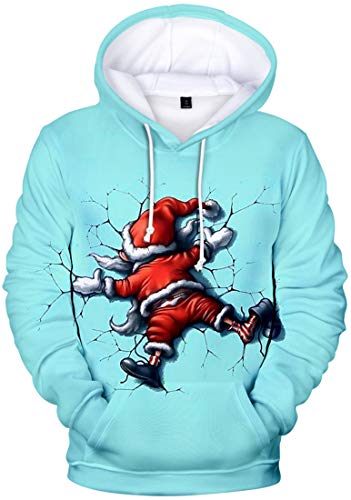 EUDOLAH Herren Kapuzenpullover 3D Druck Weihnachten Hooded X-Mas Langarm Hoodie Kordelzug Sweatshirt Blau Weihnachtsmann-2 4XL von EUDOLAH