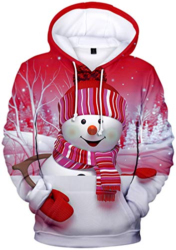 EUDOLAH Herren Kapuzenpullover 3D Druck Weihnachten Hooded X-Mas Langarm Hoodie Kordelzug Sweatshirt Rot Schneemann XL von EUDOLAH