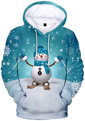 EUDOLAH Herren Kapuzenpullover 3D Druck Weihnachten Hooded X-Mas Langarm Hoodie Kordelzug Sweatshirt Schilaufen 3XL von EUDOLAH