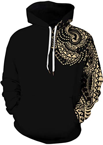 EUDOLAH Herren Pullover mit Kapuze und Bauchtasche Pulli mit Aufdruck Herbst Winter (L-XL, 2-goldenes Totem) von EUDOLAH