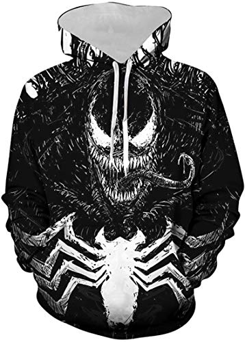 EUDOLAH Herren Pullover mit Kapuze und Bauchtasche Pulli mit Aufdruck Herbst Winter (L-XL, 4-Venom Spinne) von EUDOLAH