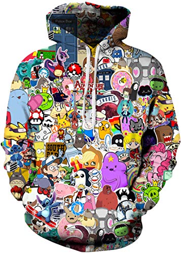 EUDOLAH Herren Slim Fit Kapuzenpullover 3D Druck Hoodie Weihnachten Winter Bunt mit Tasche (L-XL, 2-Animation) von EUDOLAH