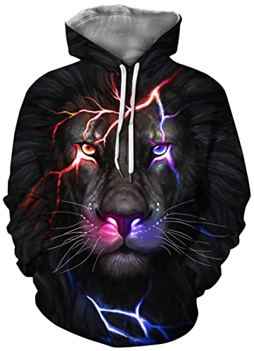 EUDOLAH Herren Slim Fit Kapuzenpullover 3D Druck Hoodie Weihnachten Winter Bunt mit Tasche (L-XL, 3-Flash Lion-2) von EUDOLAH