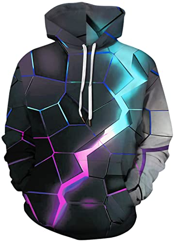 EUDOLAH Herren Slim Fit Kapuzenpullover 3D Druck Hoodie Weihnachten Winter Bunt mit Tasche (L-XL, Blitz) von EUDOLAH