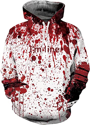 EUDOLAH Herren Slim Fit Kapuzenpullover 3D Druck Hoodie Weihnachten Winter Bunt mit Tasche (L-XL, Blut Weiß) von EUDOLAH