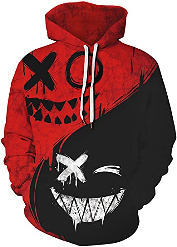 EUDOLAH Herren Slim Fit Kapuzenpullover 3D Druck Hoodie Weihnachten Winter Bunt mit Tasche (L-XL,1-schwarz Rot) von EUDOLAH