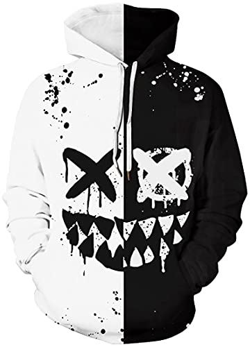 EUDOLAH Herren Slim Fit Kapuzenpullover 3D Druck Hoodie Weihnachten Winter Bunt mit Tasche (L-XL,1-schwarz Weiß Flügel) von EUDOLAH