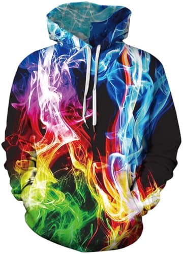 EUDOLAH Herren Slim Fit Kapuzenpullover 3D Druck Hoodie Weihnachten Winter Bunt mit Tasche (XXL-3XL, Z-Feuer 1) von EUDOLAH