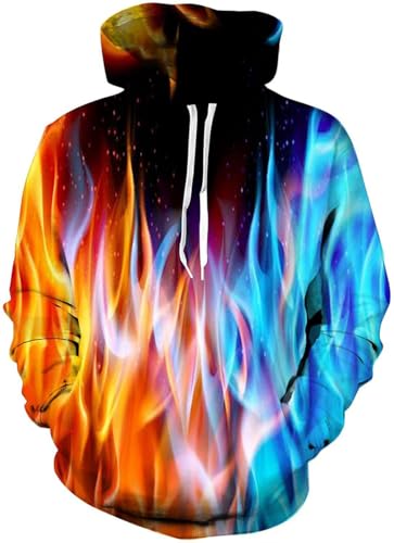 EUDOLAH Herren Slim Fit Kapuzenpullover 3D Druck Hoodie Weihnachten Winter Bunt mit Tasche (XXL-3XL, Z-Feuer 3) von EUDOLAH