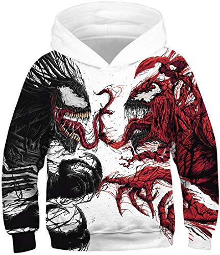 EUDOLAH Jungen Sweatshirts für 4-13 Alter Kinder Langarm 3D Druck Kids Herbst Winter Hooded mit Kapuzen 0-Venom Zwei XS von EUDOLAH