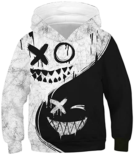 EUDOLAH Jungen Sweatshirts für 4-13 Alter Kinder Langarm 3D Druck Kids Herbst Winter Hooded mit Kapuzen 0-Schwarz Weiß S von EUDOLAH