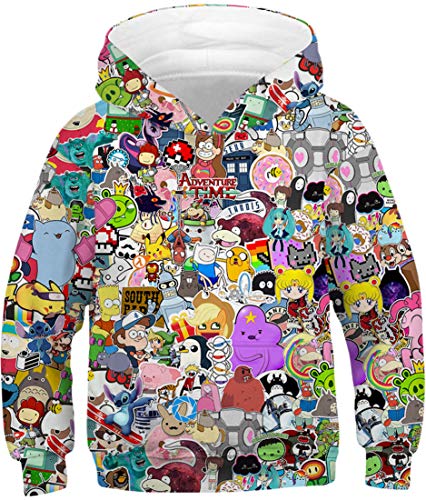 EUDOLAH Jungen Sweatshirts für 4-13 Alter Kinder Langarm 3D Druck Kids Herbst Winter Hooded mit Kapuzen 1-Karikatur XS von EUDOLAH