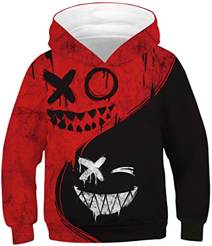 EUDOLAH Jungen Sweatshirts für 4-13 Alter Kinder Langarm 3D Druck Kids Herbst Winter Hooded mit Kapuzen 0-Schwarz Rot XS von EUDOLAH