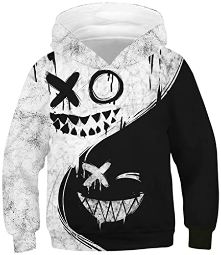 EUDOLAH Jungen Sweatshirts für 4-13 Alter Kinder Langarm 3D Druck Kids Herbst Winter Hooded mit Kapuzen 0-Schwarz Weiß XS von EUDOLAH