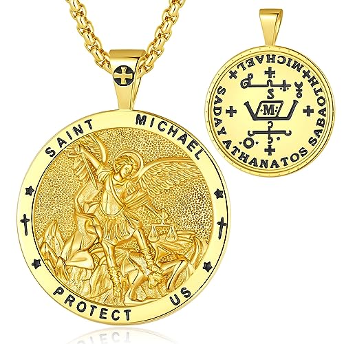 EUDORA Erzengel Michael Kette Medaille für Damen Herren 18K Vergoldetes Sterling Silber, Heilige Erzengel Michael Halskette Anhänger Christlicher Amulett Schmuck Geschenk für Frauen Männer,55CM von EUDORA Harmony Ball