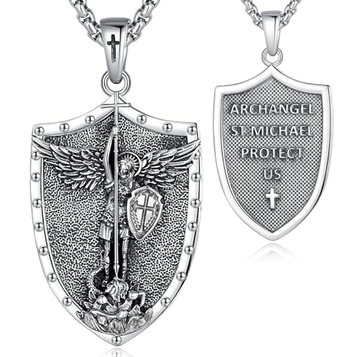 EUDORA Erzengel Michael Kette Medaille für Damen Herren Sterling Silber 925, Heilige Erzengel Michael Halskette Anhänger Christlicher Amulett Runen Christ Schmuck Geschenk für Frauen Männer,55CM von EUDORA Harmony Ball