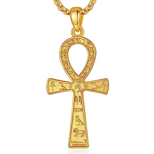 EUDORA Harmony Ball 18K Gold Ankh Kreuz Kette für Damen Herren Sterling Silber 925, Antikes Ägypten Anch Kreuz des Lebens Amulett Energie Anhänger Halskette Schmuck Geschenk für Herren Frauen, 22Zoll von EUDORA Harmony Ball