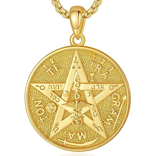 EUDORA Harmony Ball 18K Gold Pentagramm Kette Damen Herren Sterling Silber 925, Tetragrammaton Runen Halskette Amulett Anhänger Witcher Christian Schmuck Geschenk für Ehemann Vater, Kette 22Zoll von EUDORA Harmony Ball