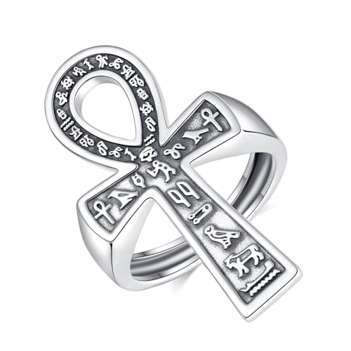 EUDORA Harmony Ball Ankh Kreuz Ring für Damen Herren Sterling Silber S925, Vintage Antikes Ägypten Anch Kreuz des Lebens Ring Verstellbarer Offener Ringe Geschenk für Frauen Herren von EUDORA Harmony Ball