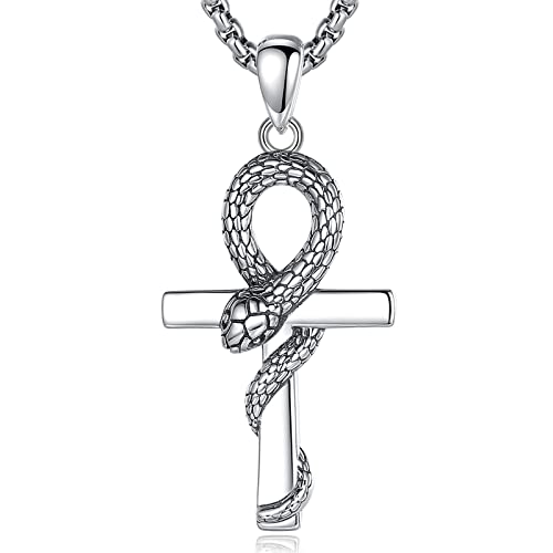 EUDORA Harmony Ball Ankh Kreuz und Schlange Kette für Damen Herren Sterling Silber 925, Kreuz des Lebens Amulett Anhänger, Vintage Antikes Ägypten Ankh Kreuz Schmuck Geschenk für Herren Frauen,50cm von EUDORA Harmony Ball