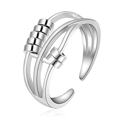 EUDORA Harmony Ball Anxiety Ring für Frauen Damen Mädchen, 925 Sterling Silber Anti Stress Ring Einstellbare Spinner Ringe Fidget Ring für Angst Stress Relief für Damen, Geschenk für Damen von EUDORA Harmony Ball