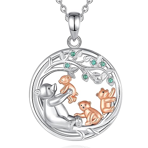 EUDORA Harmony Ball Bär Mutter Tochter Kette Damen 925 Sterling Silber Oma Mama Kinder Halskette Mama und 3 Kinder Anhänger Schmuck Muttertag Geschenk für Frauen Mädche Mutter Tochter Ehefrau, 45c von EUDORA Harmony Ball