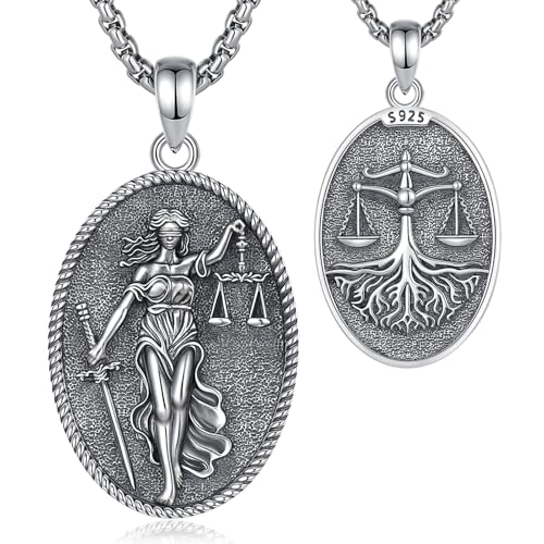 EUDORA Harmony Ball Blinde Göttin der Gerechtigkeit Kette für Damen Sterling Silber S925, Vintage Griechisch Römisch Waage der Gerechtigkeit Göttin Anhänger Halskette Schmuck Geschenk für Frauen, 20" von EUDORA Harmony Ball