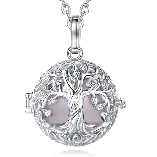 EUDORA Harmony Ball Bola Klangkugel Kette Schwangerschaft Schutzengel Anhänger für Damen, Baum des Lebens Engelsrufer Kette mit Anhänger Lebensbaum Schmuck Geschenke für Frauen, 114cm + 76cm von EUDORA Harmony Ball