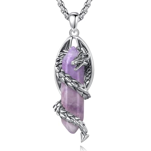 EUDORA Harmony Ball Drachen Kette für Damen Herren mit Amethyst, Vintage Drachen Amethyst Halskette Anhänger, Amulett Energie Schmuck Geschenk für Frauen Herren Vater Mutter, Kette 20Zoll +24Zoll von EUDORA Harmony Ball