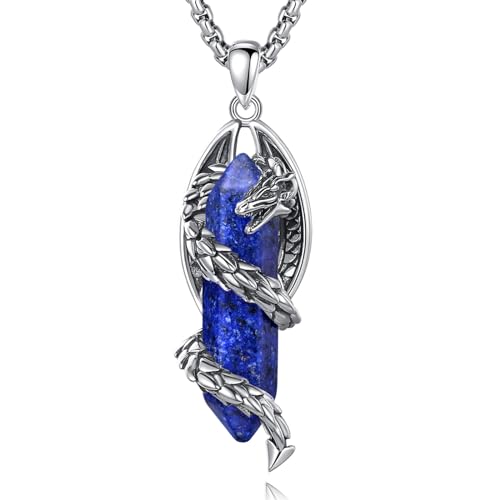 EUDORA Harmony Ball Drachen Kette für Damen Herren mit Lapislazuli, Vintage Drachen Lapislazuli Halskette Anhänger, Amulett Energie Schmuck Geschenk für Frauen Herren Vater Mutter, Kette 20" +24" von EUDORA Harmony Ball