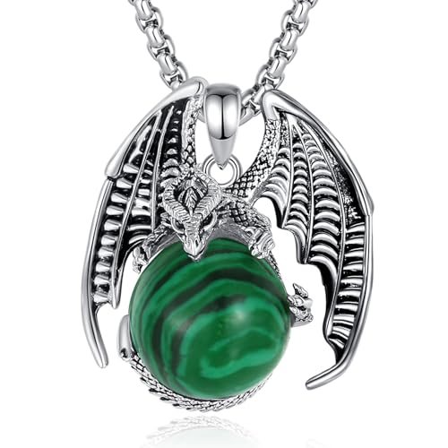 EUDORA Harmony Ball Drachen Malachit Kette für Damen Herren, Vintage Wikinger Drachen Malachit Halskette Anhänger Amulett Energie Gothic Schmuck, Geschenk für Frauen Herren Papa Mutter, 20"+2" EUDORA Harmony Ball Drachen Malachit Kette für Damen Herren, Vintage Wikinger Drachen Malachit Halskette Anhänger Amulett Energie Gothic Schmuck, Geschenk für Frauen Herren Papa Mutter, 20"+2" von EUDORA Harmony Ball