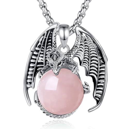EUDORA Harmony Ball Drachen Rosenquarz Kette für Damen Herren, Vintage Wikinger Drachen Rosenquarz Halskette Anhänger Amulett Energie Gothic Schmuck, Geschenk für Frauen Herren Papa Mutter, 20"+2" EUDORA Harmony Ball Drachen Rosenquarz Kette für Damen Herren, Vintage Wikinger Drachen Rosenquarz Halskette Anhänger Amulett Energie Gothic Schmuck, Geschenk für Frauen Herren Papa Mutter, 20"+2" von EUDORA Harmony Ball