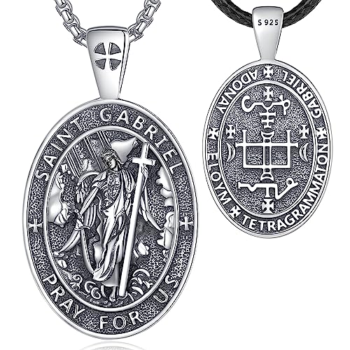 EUDORA Harmony Ball Erzengel Gabriel Kette Medaille für Damen Herren Sterling Silber 925,Heiliger ST. Gabriel Halskette Anhänger Christlicher Islam Schmuck Geschenke für Frauen Herren,61CM+ 51CM von EUDORA Harmony Ball