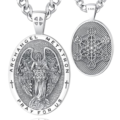 EUDORA Harmony Ball Erzengel Metatron Würfel Kette für Damen Herren Sterling Silber 925, Heiliger Metatron Medaille Halskette Amulett Anhänger Schmuck Christian Geschenke für Frauen Herren, 22"+2" von EUDORA Harmony Ball