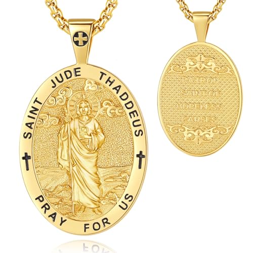 EUDORA Harmony Ball Gold Heiliger Judas Thaddäus Kette Medaille für Damen Herren Sterling Silber 925, Heiliger Judas Thaddäus Amulett Anhänger Christlicher Schmuck Geschenke für Frauen Männer,55CM EUDORA Harmony Ball Gold Heiliger Judas Thaddäus Kette Medaille für Damen Herren Sterling Silber 925, Heiliger Judas Thaddäus Amulett Anhänger Christlicher Schmuck Geschenke für Frauen Männer,55CM von EUDORA Harmony Ball