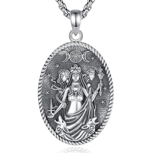 EUDORA Harmony Ball Dreifache Mondgöttin Mondstein Kette für Damen Sterling Silber 925, Hekate Wicca Halskette Amulett Anhänger Witcher Heidnischer Schmuck Esoterik Geschenk für Frauen Mutter, 51cm von EUDORA Harmony Ball