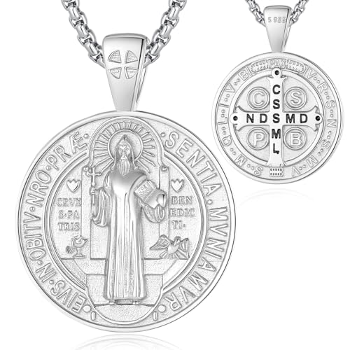 EUDORA Harmony Ball Heiliger Benedikt Kette Medaille für Damen Herren Sterling Silber 925, Hl. St. Benedikt Halskette Amulett Anhänger Christlicher Schmuck, Geschenke für Frauen Herren, 20Zoll +2Zoll von EUDORA Harmony Ball