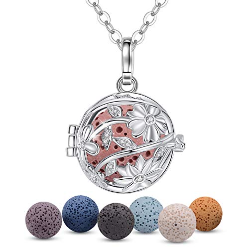 EUDORA Harmony Ball Sonnenblume Aromatherapie Kette Damen Aroma Diffusion Halsketten Frauen Aroma Oel Diffuser Charme Anhänger Yoga Meditations Schmuck Geschenke für Mutter Oma Lavaestein 7PCS, 24" von EUDORA Harmony Ball