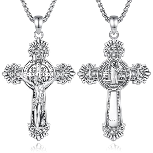 EUDORA Harmony Ball Heiliger Benedikt Jesus Kreuz Kette für Damen Herren Sterling Silber 925, St. Benedikt Jesus Kreuz Halskette Amulett Anhänger Schmuck Christian Geschenke für Frauen Herren, 20"+2" EUDORA Harmony Ball Heiliger Benedikt Jesus Kreuz Kette für Damen Herren Sterling Silber 925, St. Benedikt Jesus Kreuz Halskette Amulett Anhänger Schmuck Christian Geschenke für Frauen Herren, 20"+2" von EUDORA Harmony Ball