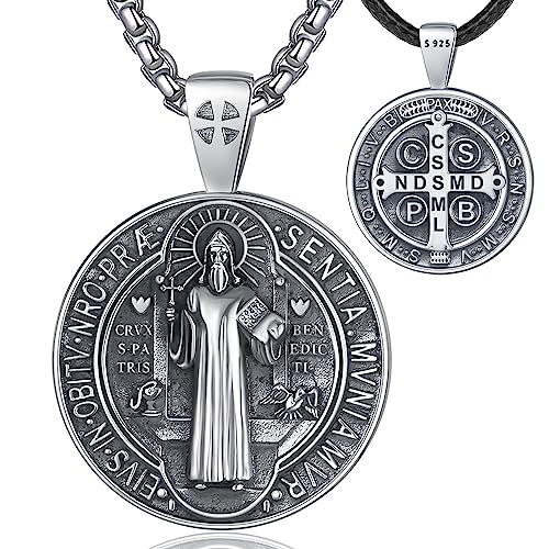 EUDORA Harmony Ball Heiliger Benedikt Kette Medaille für Damen Herren Sterling Silber 925, Hl. St. Benedikt Halskette Amulett Anhänger Christlicher Schmuck, Geschenke für Frauen Herren, 61CM+ 51CM EUDORA Harmony Ball Heiliger Benedikt Kette Medaille für Damen Herren Sterling Silber 925, Hl. St. Benedikt Halskette Amulett Anhänger Christlicher Schmuck, Geschenke für Frauen Herren, 61CM+ 51CM von EUDORA Harmony Ball