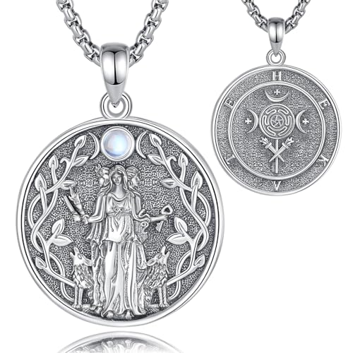 EUDORA Harmony Ball Hekate Kette mit Mondstein für Damen Sterling Silber 925, Hecate Dreifache Mondgöttin Wicca Halskette Amulett Anhänger Witcher Heidnischer Schmuck Geschenk für Frauen, 20" von EUDORA Harmony Ball