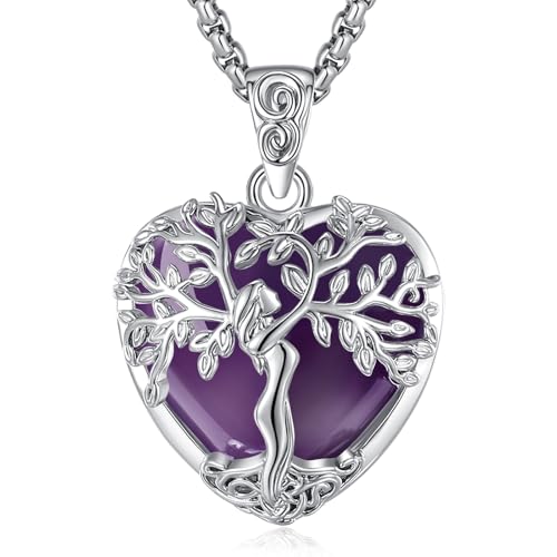 EUDORA Harmony Ball Herz Amethyst Lebensbaum Kette für Damen, Baum des Lebens Halskette Mutterbaum Anhänger mit Kristall Amethyst Heilsteine Schmuck Geschenk für Frauen Damen Mutter, Kette 20"+2" EUDORA Harmony Ball Herz Amethyst Lebensbaum Kette für Damen, Baum des Lebens Halskette Mutterbaum Anhänger mit Kristall Amethyst Heilsteine Schmuck Geschenk für Frauen Damen Mutter, Kette 20"+2" von EUDORA Harmony Ball