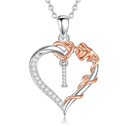 EUDORA Harmony Ball Herz Buchstaben Kette mit Rosen für Damen, Kette mit Buchstaben I Initialen Halskette Alphabet Anhänger Zirkonia Herz Schmuck mit Namen Geschenke für Frauen Mutter Tochter, 18" von EUDORA Harmony Ball