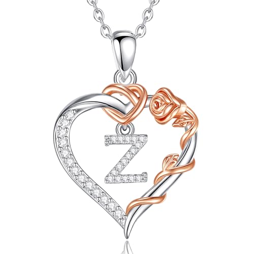EUDORA Harmony Ball Herz Buchstaben Kette mit Rosen für Damen, Kette mit Buchstaben Z Initialen Halskette Alphabet Anhänger Zirkonia Herz Schmuck mit Namen Geschenke für Frauen Mutter Tochter, 18" von EUDORA Harmony Ball