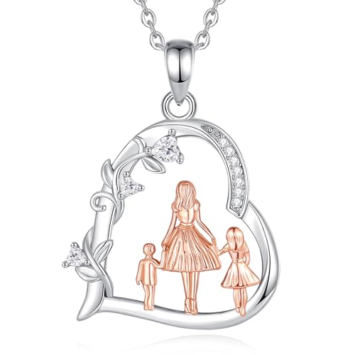 EUDORA Harmony Ball Herz Mutter Tochter Sohn Kette für Damen Mama S925 Sterling Silber, Mama und Zwei Tochter Sohn Halskette Anhänger Schmuck Muttertag Geschenk für Frauen Mutter Mom Ehefrau, 18'' von EUDORA Harmony Ball