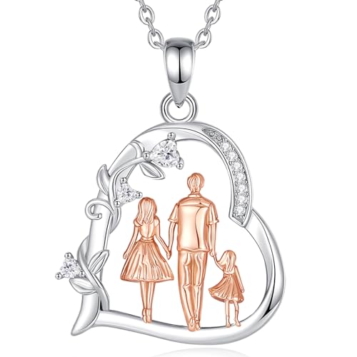 EUDORA Harmony Ball Herz Mutter Vater Tochter Kette für Damen S925 Sterling Silber, Mama Papa Tochter Halskette Anhänger Schmuck Muttertag Geschenk für Frauen Mutter Tochter Stiefmutter Ehefrau,18" von EUDORA Harmony Ball