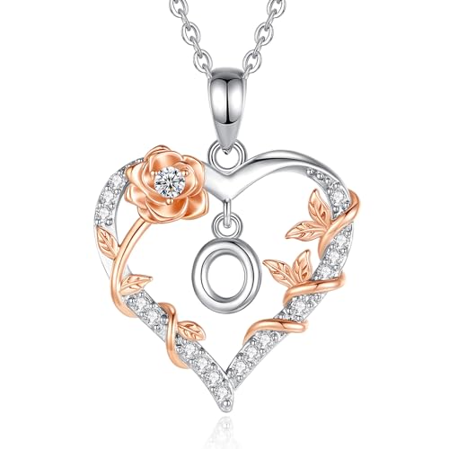 EUDORA Harmony Ball Herz Rosen Kette mit Buchstaben O für Damen mit Zirkonia, Silber Buchstabe Ketten Initialen Halskette Alphabet Anhänger Schmuck mit Namen Geschenke für Frauen Mutter Tochter, 18" von EUDORA Harmony Ball